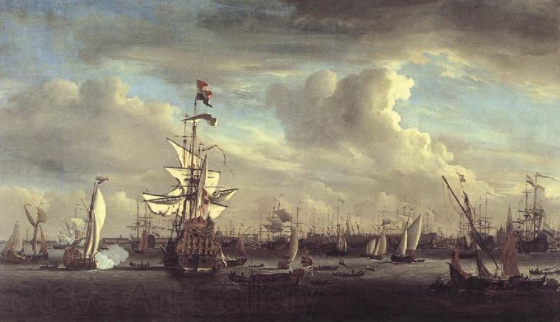 VELDE, Willem van de, the Younger The Gouden Leeuw before Amsterdam t Spain oil painting art